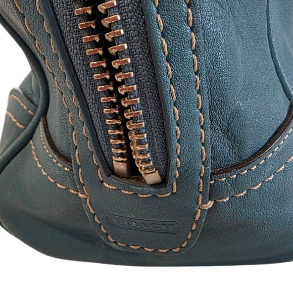 Coach Vintage Soft Smooth Leather Teal Blue Hampton Satchel #F11198 - Picture 3 of 16